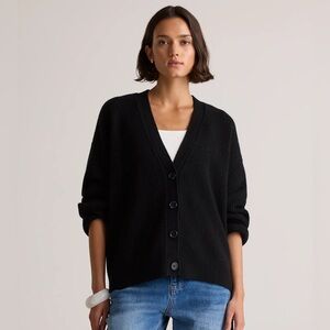 NWOT! Quince | Mongolian Cashmere Fisherman Boxy Cropped Cardigan | Black | M